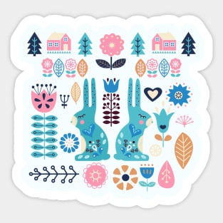 Soft And Sweet Scandinavian Bunny Rabbit Folk Art Sticker